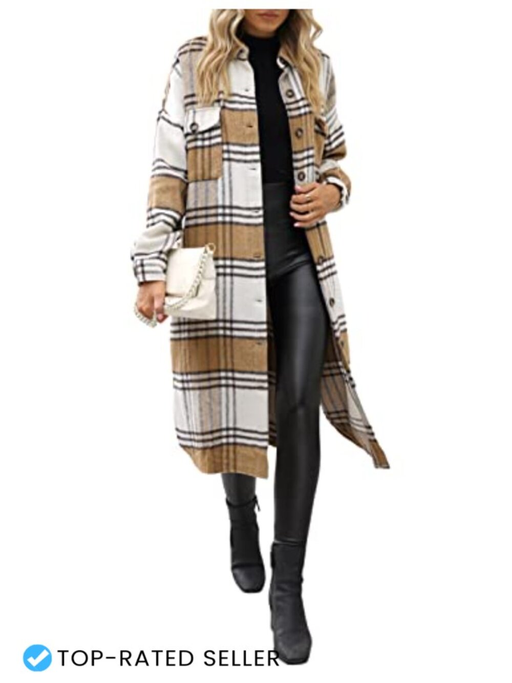 Flannel Trench Coat Button Down Long Plaid Shacket Fall Jacket